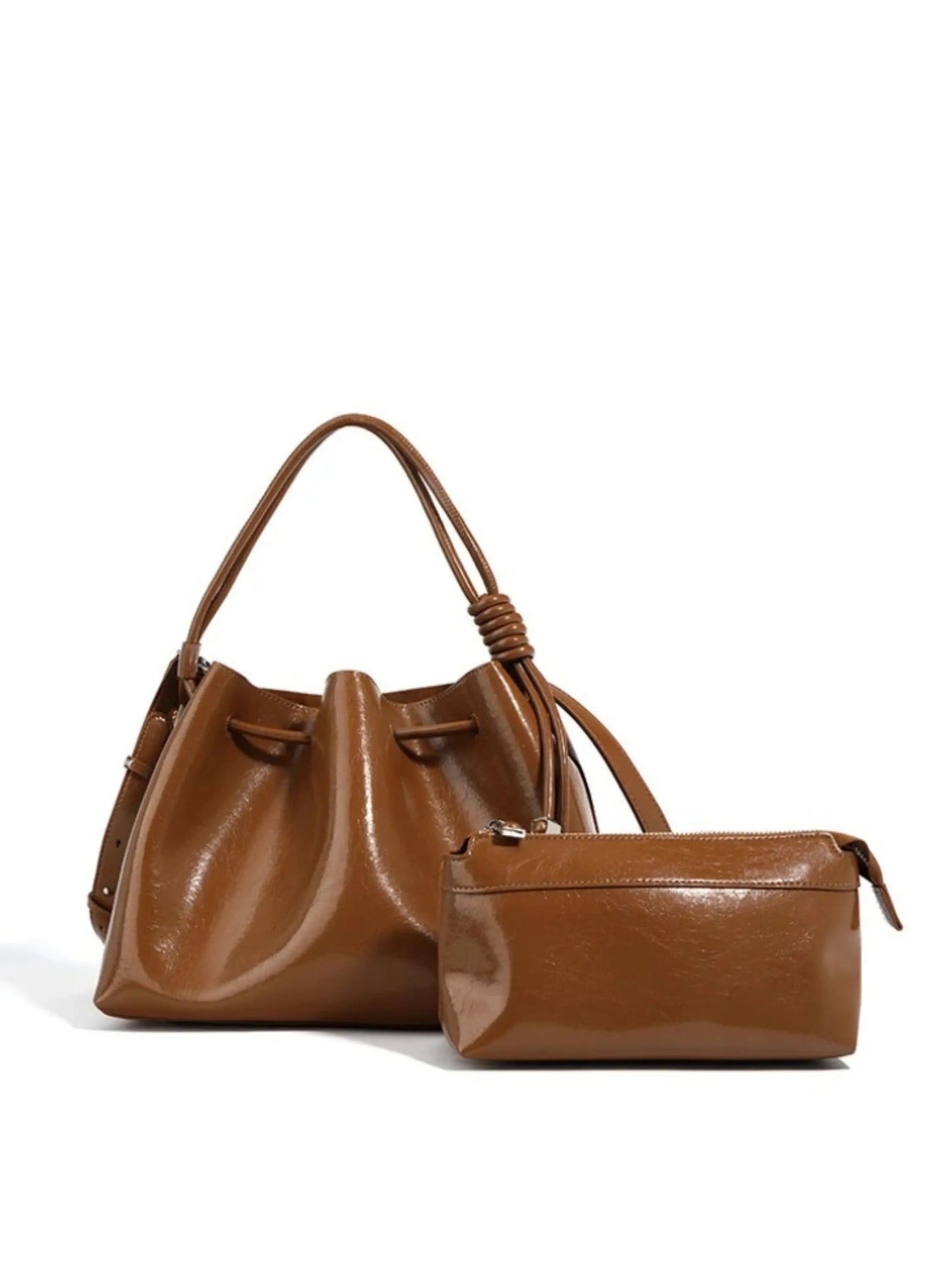 Glänzende Damenhandtasche mit Kordelzug