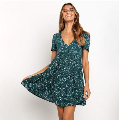 Damen Kurzarm-Kleid Baumwolle Voluminöser Rock Norvielle