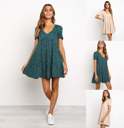 Damen Kurzarm-Kleid Baumwolle Voluminöser Rock Norvielle - Norvielle