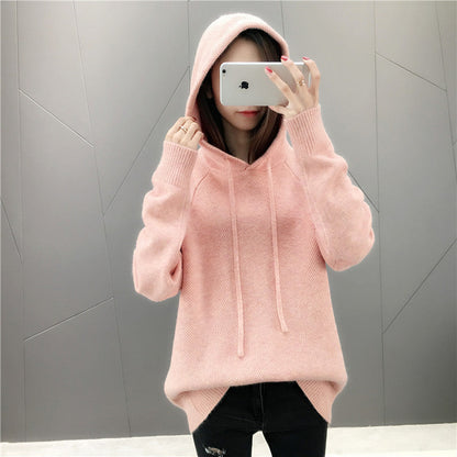 Damen Strickpullover mit Kapuze und Kordelzug Norvielle