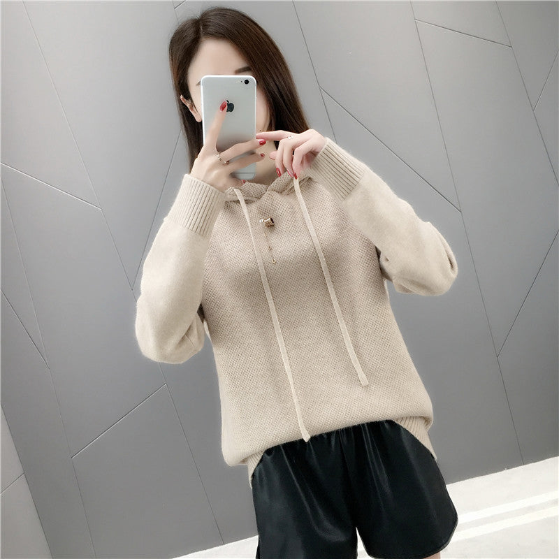 Damen Strickpullover mit Kapuze und Kordelzug Norvielle