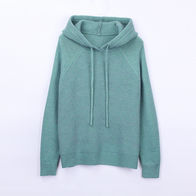 Damen Strickpullover mit Kapuze und Kordelzug