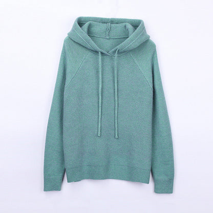 Damen Strickpullover mit Kapuze und Kordelzug