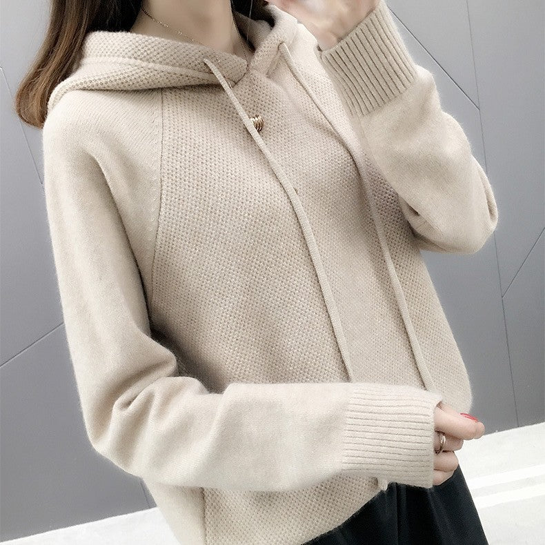 Damen Strickpullover mit Kapuze und Kordelzug - Norvielle