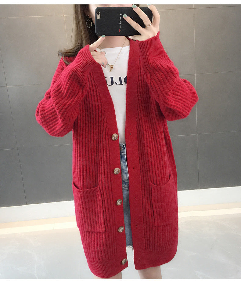 Damen Strickjacke Mit Taschen Und Knöpfen