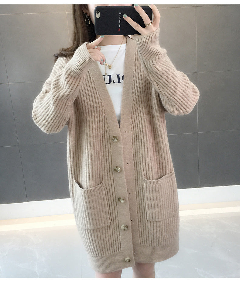 Damen Strickjacke Mit Taschen Und Knöpfen