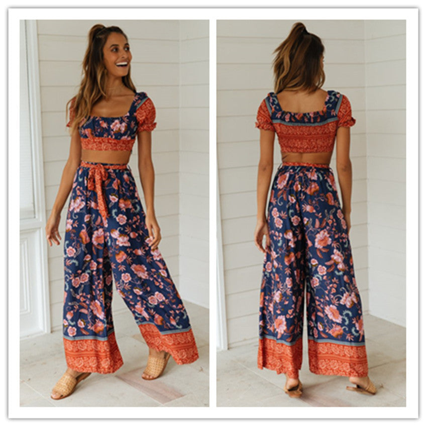 Damen Zweiteiliges Set Cropped Oberteil Weite Hose Norvielle