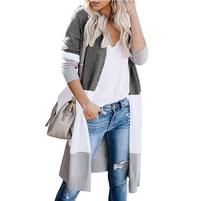 Damen Langarm Strickjacke Farbblock-Design Norvielle