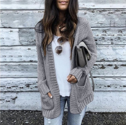 Damen Strickjacke Kuschelig Mit Taschen Lässig Beige