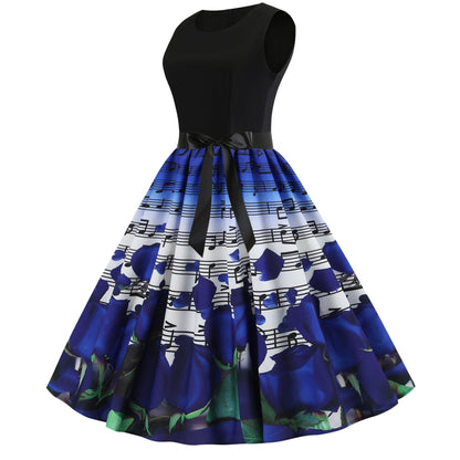Damen Midi-Kleid Florales Rosendesign Notenmuster