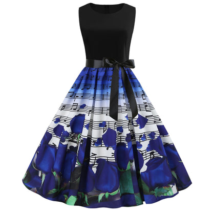 Damen Midi-Kleid Florales Rosendesign Notenmuster - Norvielle