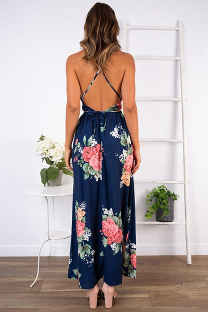 Damen Maxikleid V-Ausschnitt Blumenmuster Norvielle