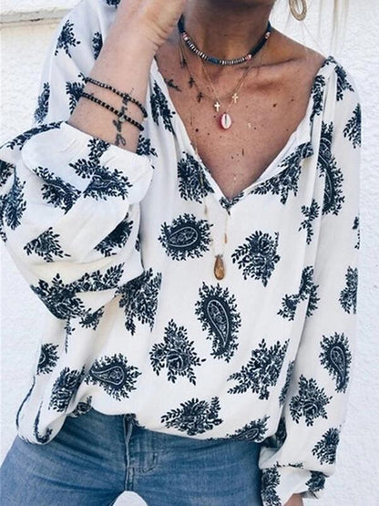 Damen Bluse Paisley-Muster Lässiger Schnitt