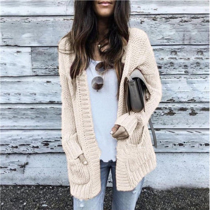 Damen Grobstrick Cardigan Offene Front Mit Taschen Norvielle