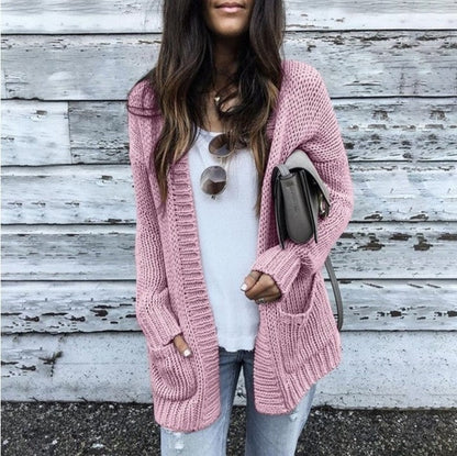 Damen Strickjacke Kuschelig Mit Taschen Lässig Beige