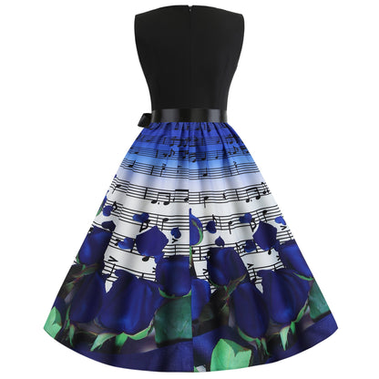 Damen Midi-Kleid Florales Rosendesign Notenmuster