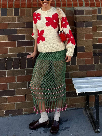 Crew-Neck-Sweater Blumenmuster