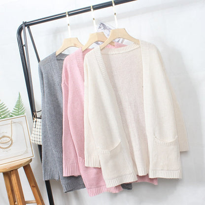 Damen Strickjacke Kuschelig Mit Taschen Lässig Beige