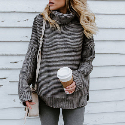 Damen Oversize Strickpullover Hoher Kragen Norvielle