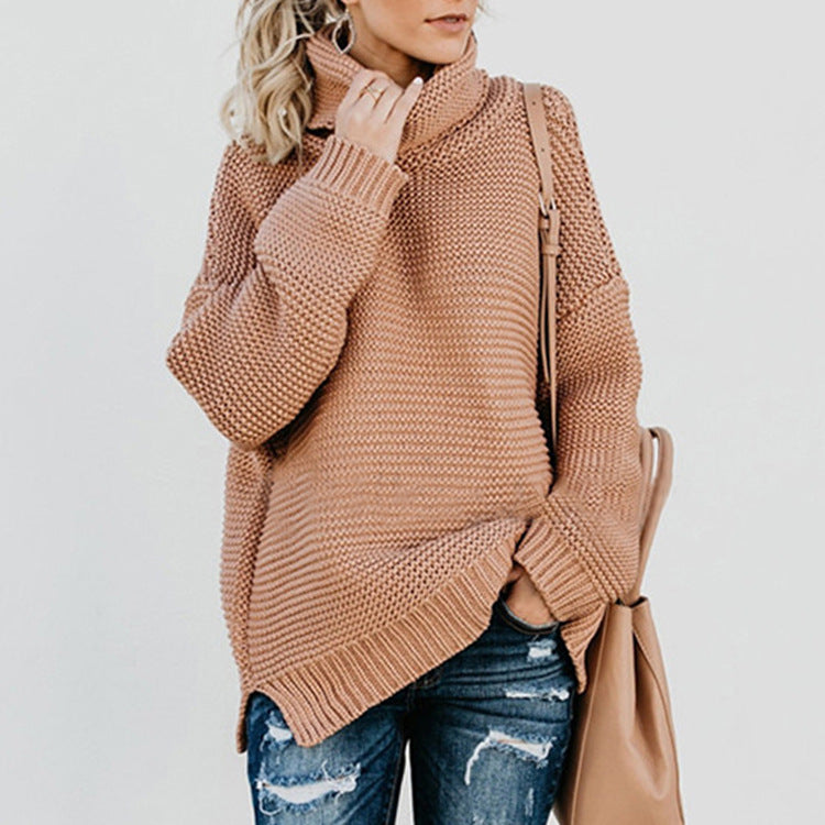 Damen Oversize Strickpullover Hoher Kragen Norvielle