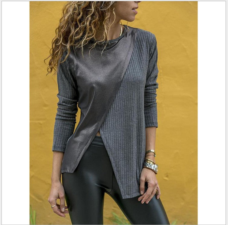 Damen Langarmshirt Stoffmix Asymmetrisch Norvielle