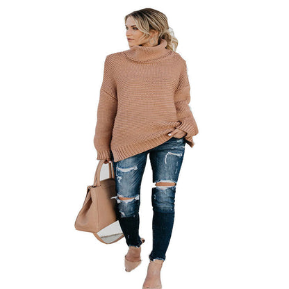 Damen Oversize Strickpullover Hoher Kragen Norvielle