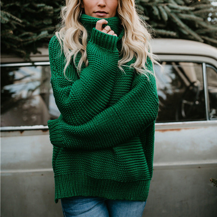 Damen Oversize Strickpullover Hoher Kragen Norvielle