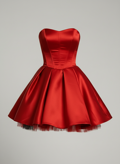 Rotes Damen Minikleid Strapless mit Schleife