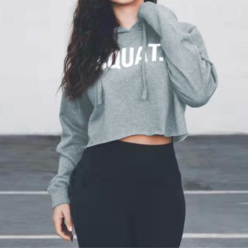 Damen Cropped Kapuzenpullover mit Schriftzug