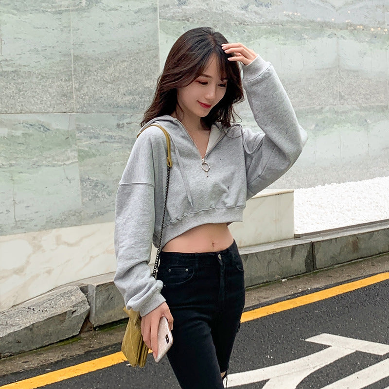 Damen Cropped Kapuzenpullover mit Schlüsselring Norvielle