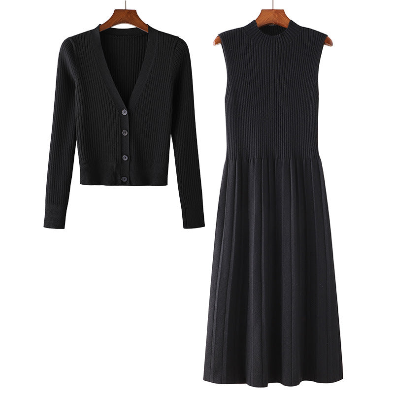 Damen Strickensemble V-Ausschnitt Rippstruktur Norvielle