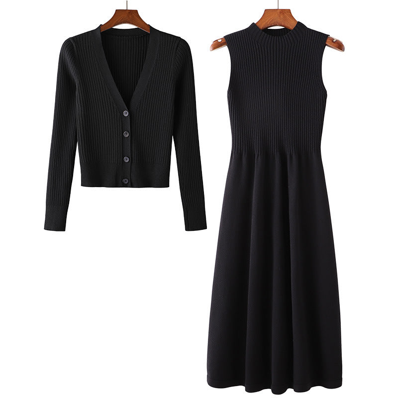 Damen Strickensemble V-Ausschnitt Rippstruktur Norvielle