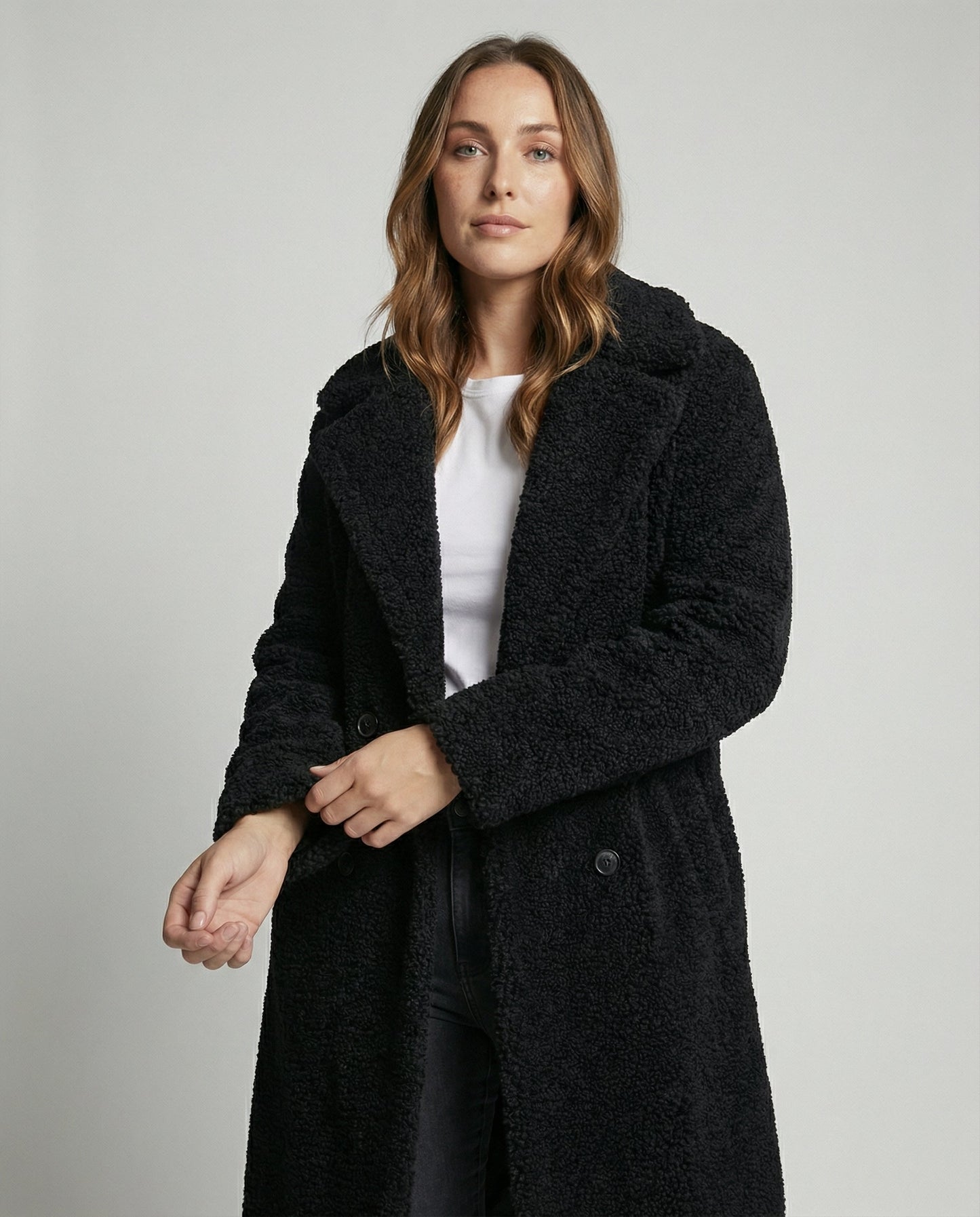 Damen Teddymantel Lang
