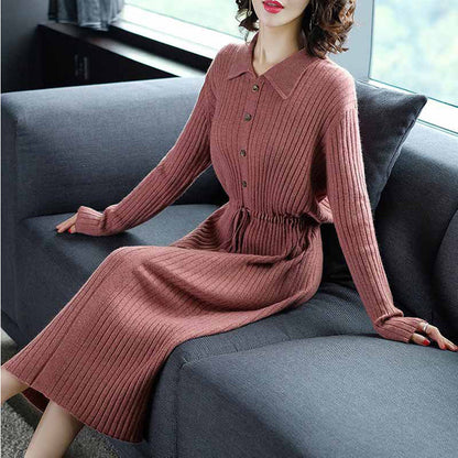 Damen Strickkleid Moderner Stehkragen Taillierbar Norvielle