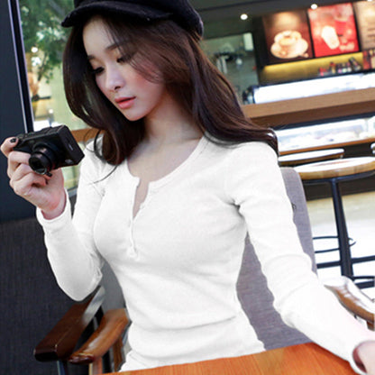 Damen Langarmshirt mit Knöpfen und Rippstruktur