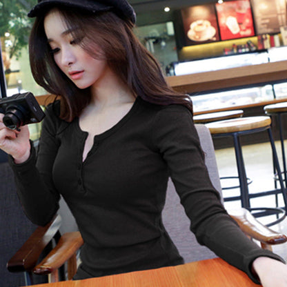 Damen Langarmshirt mit Knöpfen und Rippstruktur