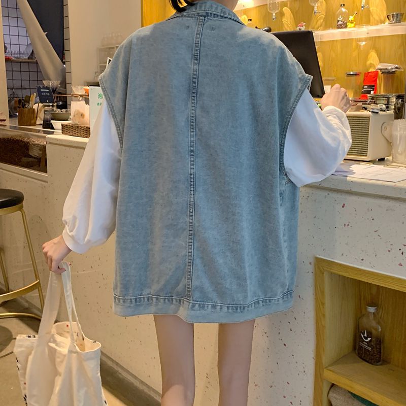 Damen Denim-Weste Große Taschen