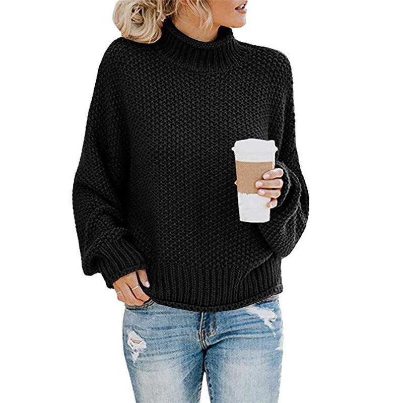 Damen Grobstrickpullover Hoher Kragen Weiter Schnitt
