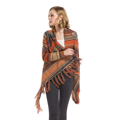 Damen Poncho mit Fransen Geometrisches Muster Norvielle