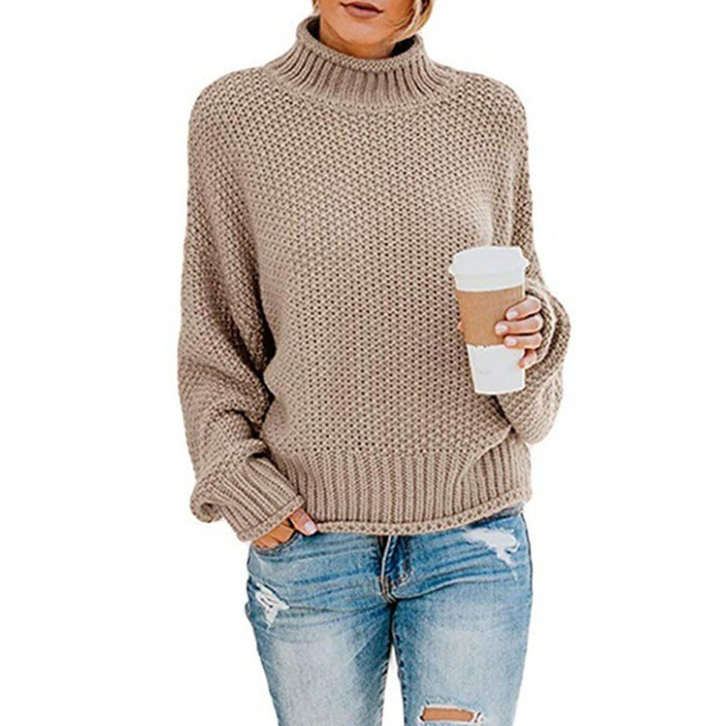 Damen Grobstrickpullover Hochgeschlossener Kragen Lässiger Schnitt