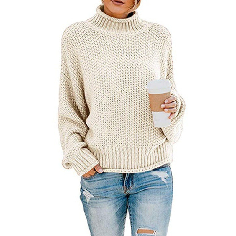 Damen Grobstrickpullover Hochgeschlossener Kragen Lässiger Schnitt