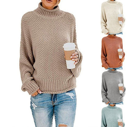 Damen Grobstrickpullover Hochgeschlossener Kragen Lässiger Schnitt