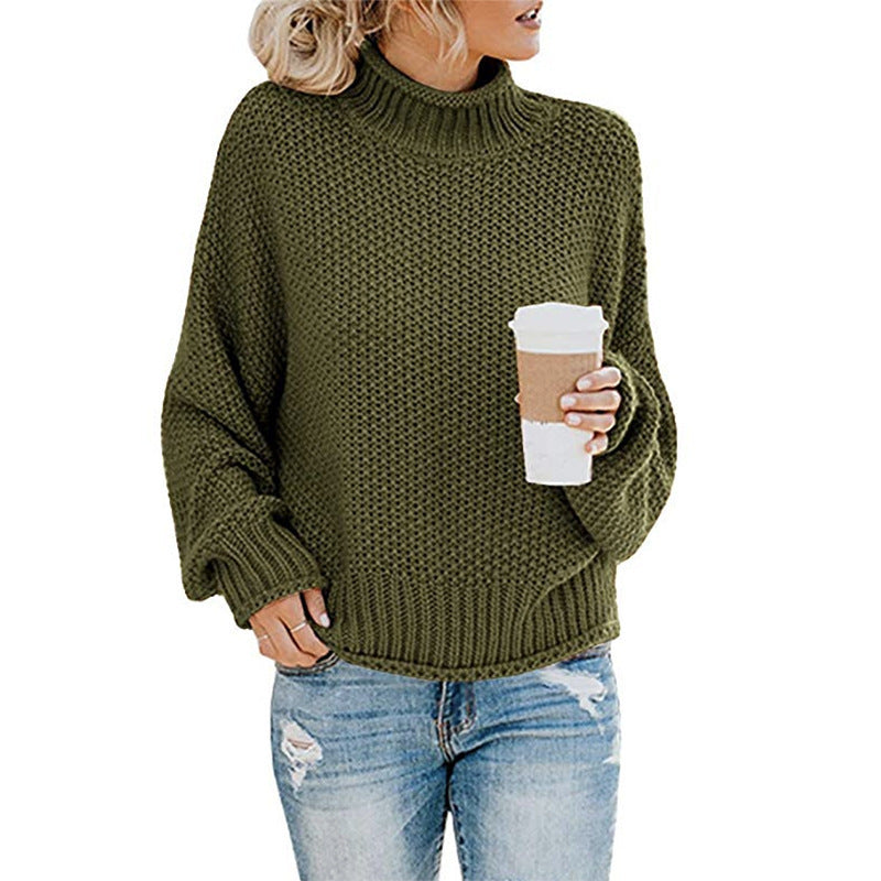 Damen Grobstrickpullover Hoher Kragen Weiter Schnitt