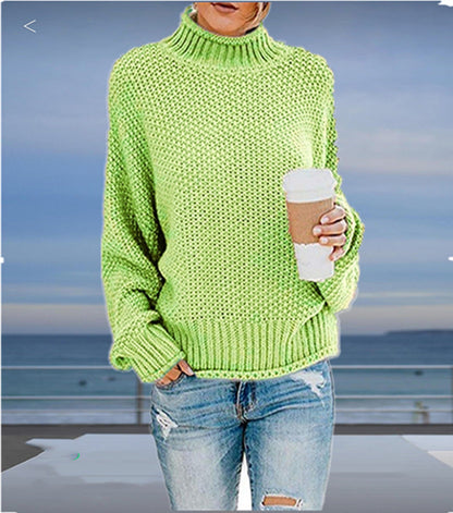 Damen Grobstrickpullover Hochgeschlossener Kragen Lässiger Schnitt