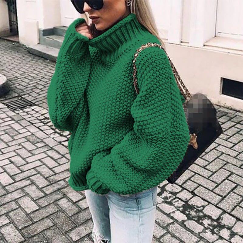 Damen Grobstrickpullover Hochgeschlossener Kragen Lässiger Schnitt