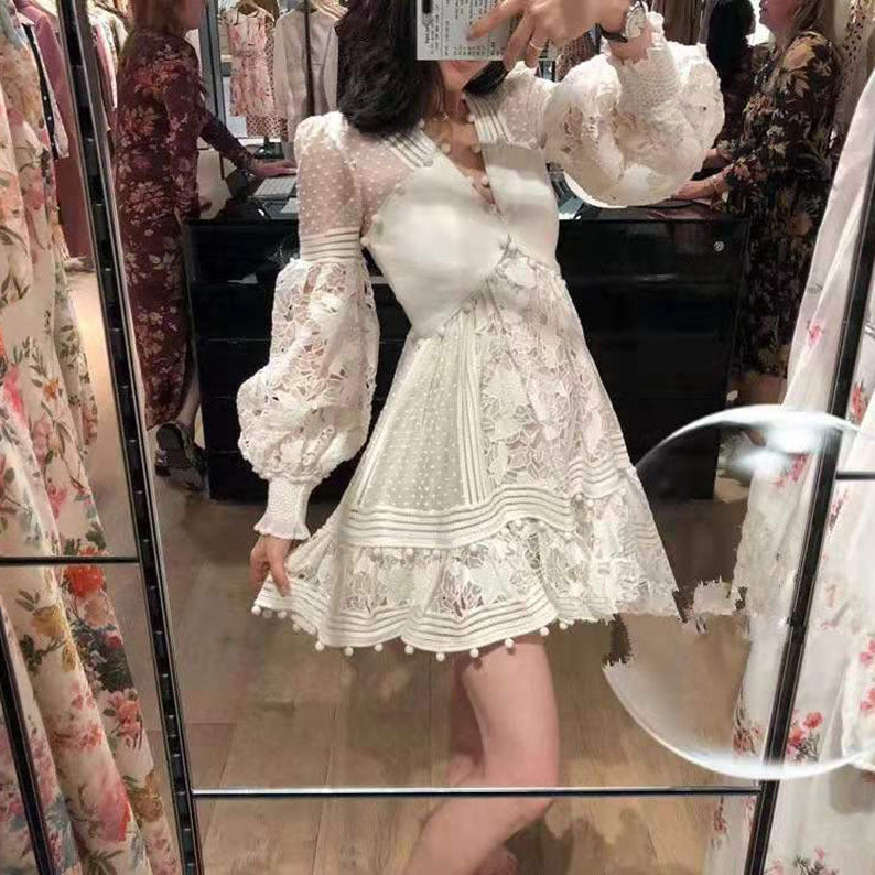 Damen Blumenkleid Rüschendetails Puffärmel Norvielle - Norvielle