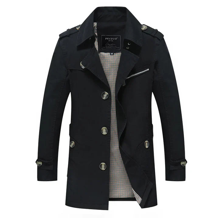 Herren Langtrenchcoat Winterdaunenmantel Schwarz - Norvielle