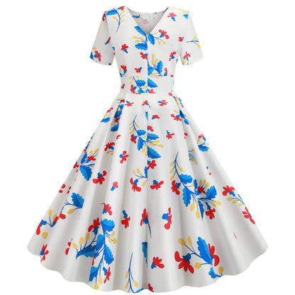 Damen Swingkleid Floraldesign Elastisch Röckchen