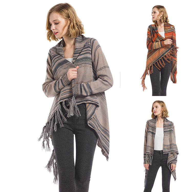 Damen Poncho mit Fransen Geometrisches Muster Norvielle - Norvielle