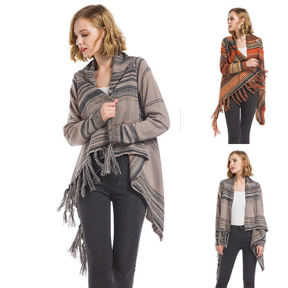 Damen Poncho mit Fransen Geometrisches Muster Norvielle - Norvielle